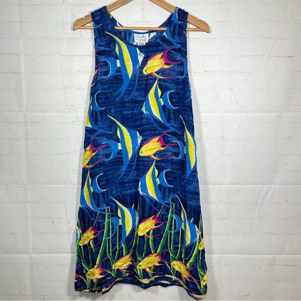 Palm Harbour Fish All Over Print Lightweight Tank Dress Size Medium Multicolor